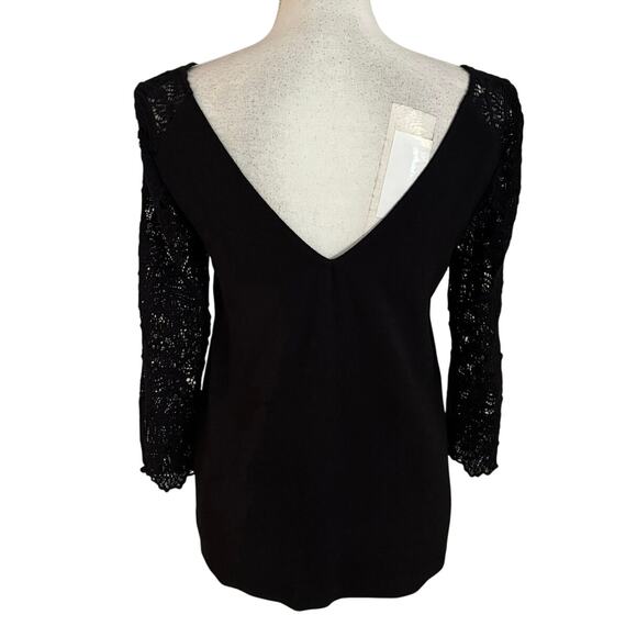 Sezane Size 34 US 2 Black Blouse Lace Sleeves V Neck Back - Picture 2 of 6